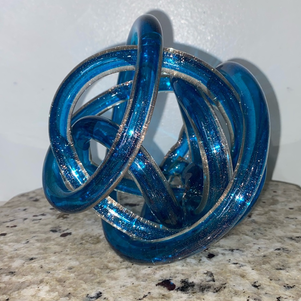 Vintage Art Glass Rope Knot Sculpture Spiral Blue 
White Sparkles Abstract